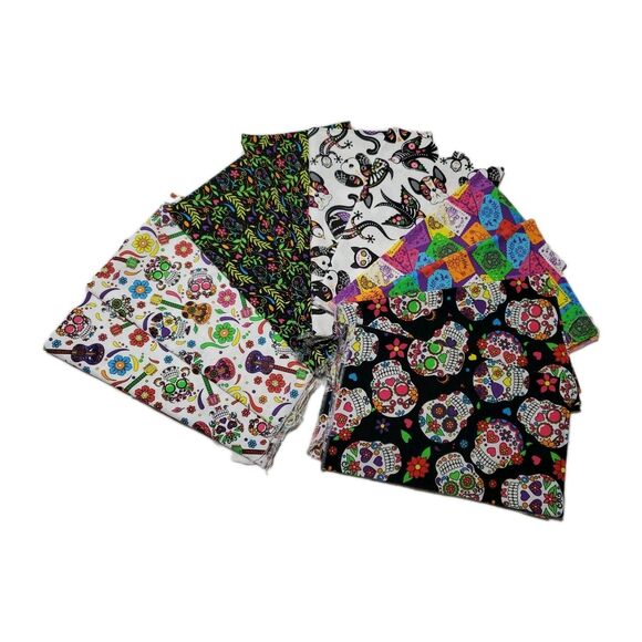 SUGAR SKULL 10 Fat Quarters  Cotton Quilt Fabric - Picture 1 of 16